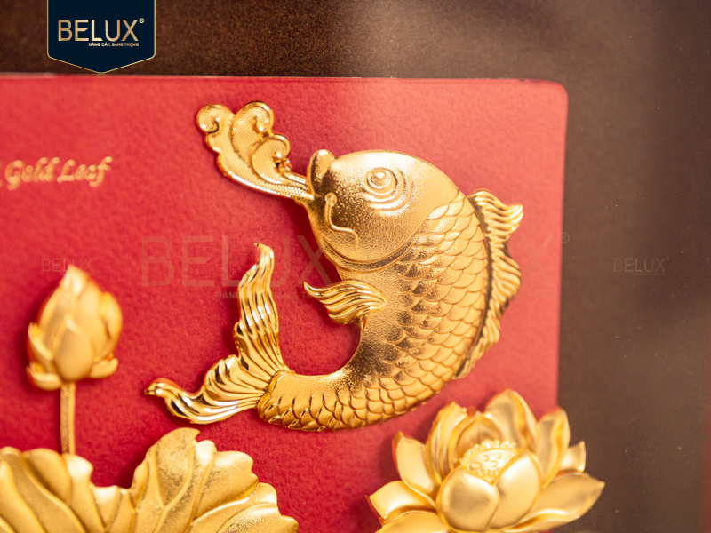 Tranh cá chép hóa rồng dát vàng 24k 24x24cm